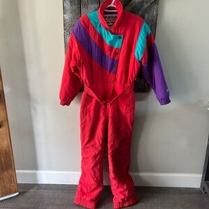 Women's Vintage Fera Skiwear One Piece Snowsuit Colour Block